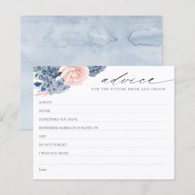 Carte de conseil de Fête des mariées Dusty Blue Bo (Devant / Derrière)