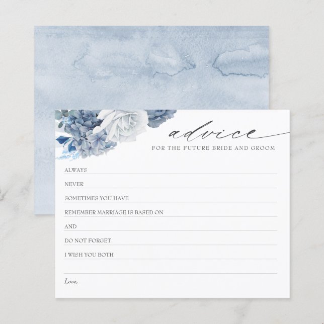 Carte de conseil de Fête des mariées Dusty Blue Bo (Devant / Derrière)