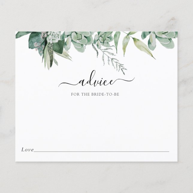 Carte de conseil de mariée Succulente et Eucalyptu (Devant)