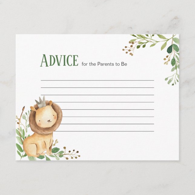 Carte de conseil du Baby shower de Lion Prince Gre (Devant)
