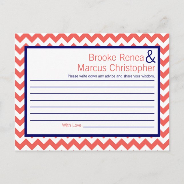 Carte de conseil écrit Coral Navy Blue Chevron Nom (Devant)