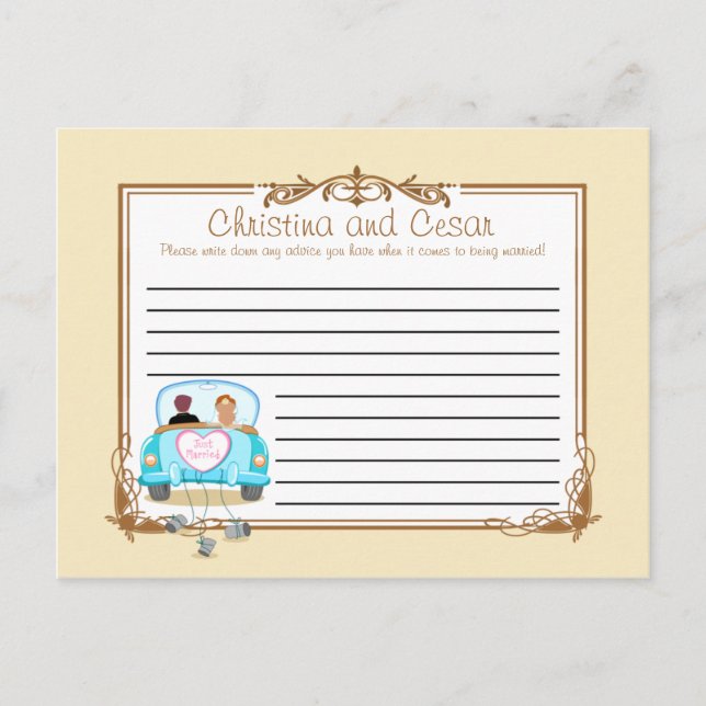 Carte de conseil écrit vient de se marier couple (Devant)