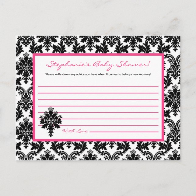 Carte de conseil écrite Hot Pink Black Damask (Devant)