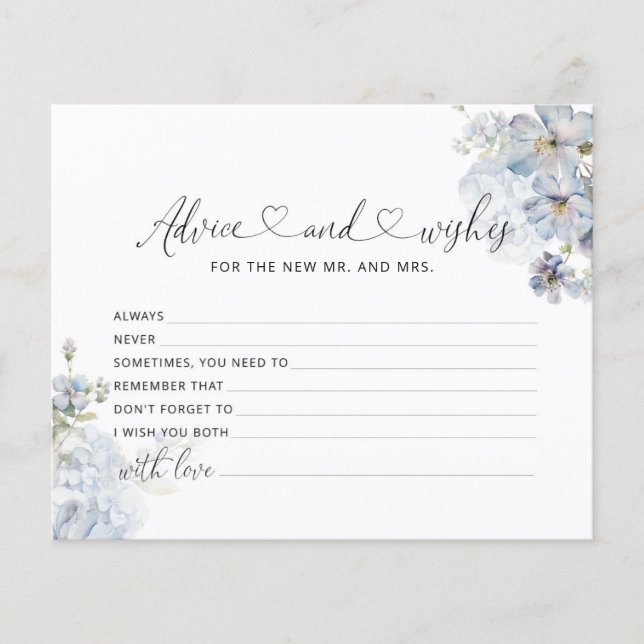 Carte de conseil et de souhaits à fleurs bleu d'aq (Devant)