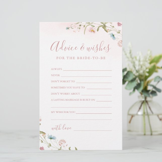 Carte de conseil et de souhaits pour mariage rose (Debout devant)