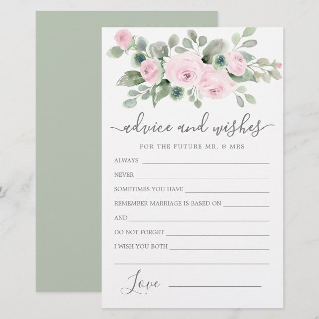 Carte de conseil et de souhaits rose Rose Floral (Devant / Derrière)