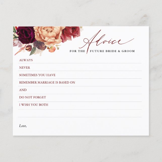 Carte de conseil Fleurs d'automne rouge Bourgogne (Devant)