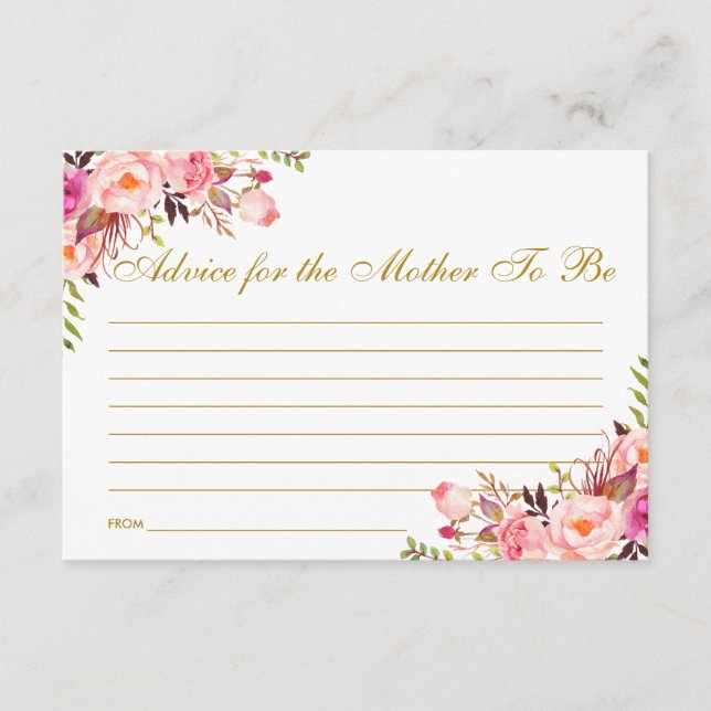 Carte de conseil Floral Rose Blush Gold Baby showe (Devant)