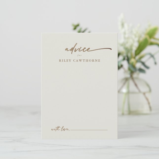 Carte de conseil Mariage Boho Script Gold moderne (Debout devant)