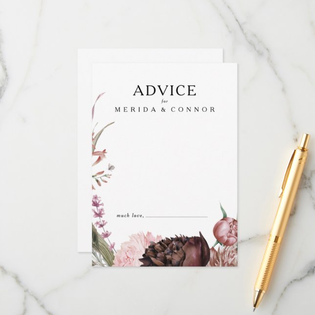 Carte de conseil Mariage Floral Boho de Bourgogne (Devant/Arrière en situation)