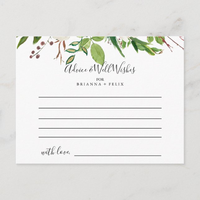 Carte de conseil Mariage Floral White Winter Peony (Devant)