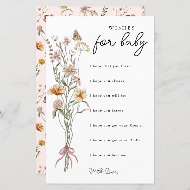 Carte de conseil pour Baby shower de bébé Voeux fl (Devant / Derrière)