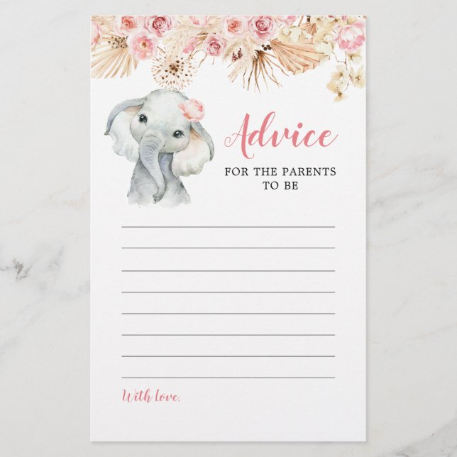 Carte de conseil pour Baby shower de fille rose Bo (Devant)