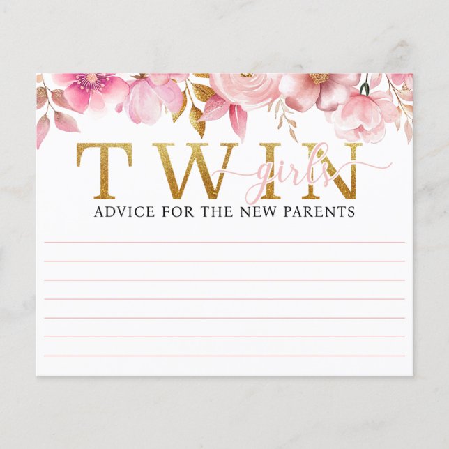 Carte de conseil pour Baby shower rose vif Twin Gi (Devant)