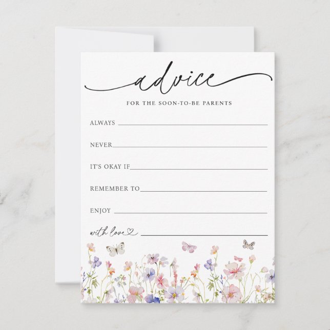 Carte de conseil pour bébé fleur sauvage et papill (Devant)
