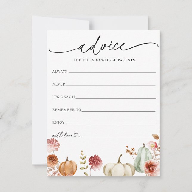 Carte de conseil pour bébé florale citrouille Bour (Devant)