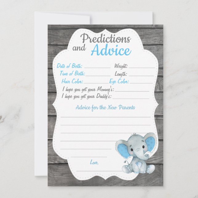 Carte de conseil pour le Baby shower Elephant Boy (Devant)