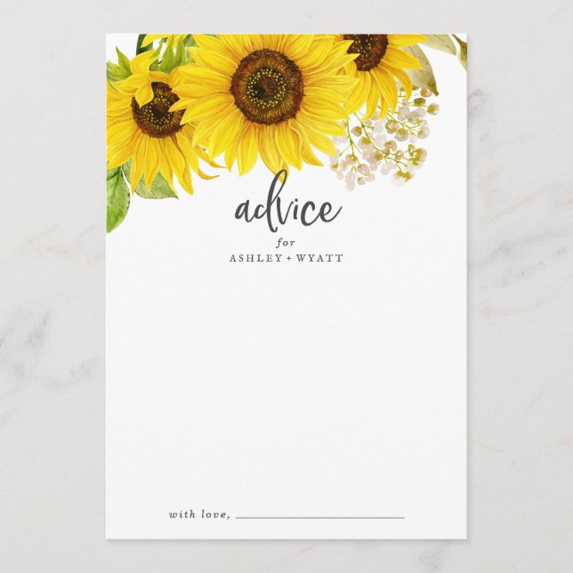 Carte de conseil pour le Mariage de tournesol du p (Devant)