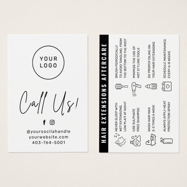 Carte de conseil pour les extensions de cheveux (Devant & derrière)