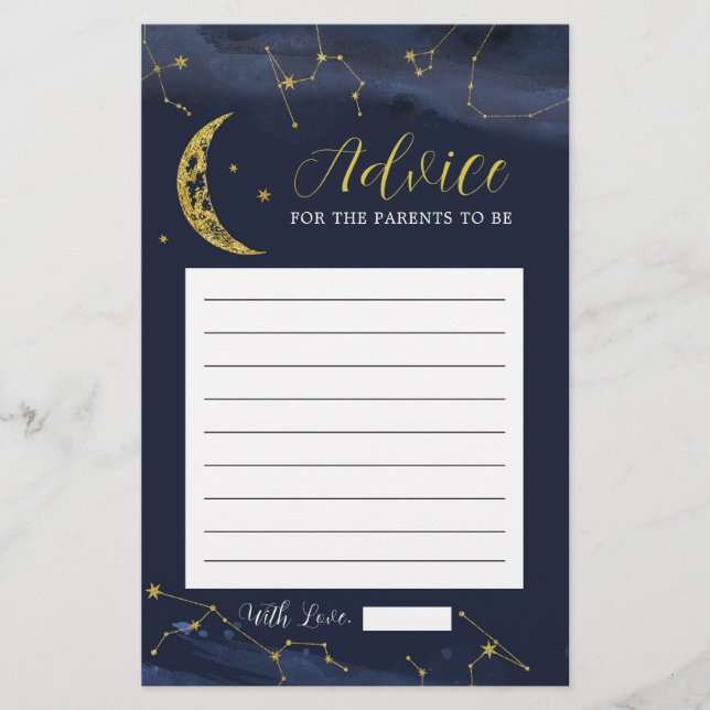 Carte de conseil sur le Baby shower de nuit au-des (Devant)