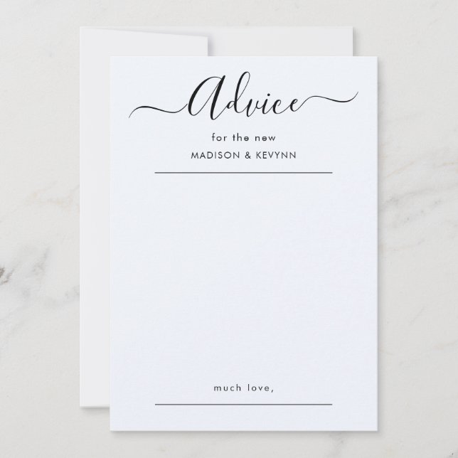 Carte de conseils de mariage à script (Devant)