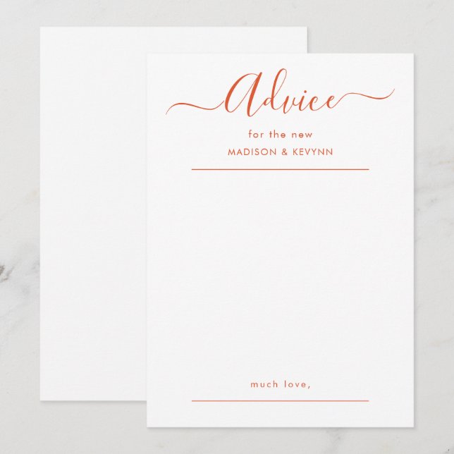 Carte de conseils de mariage à script (Devant / Derrière)