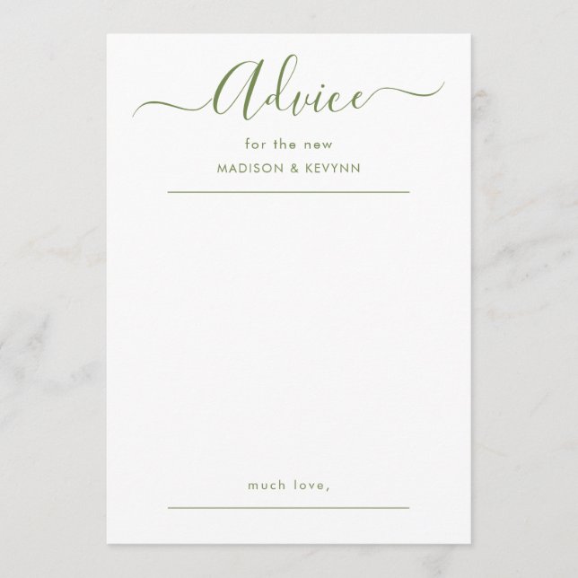 Carte de conseils de mariage à script (Devant)