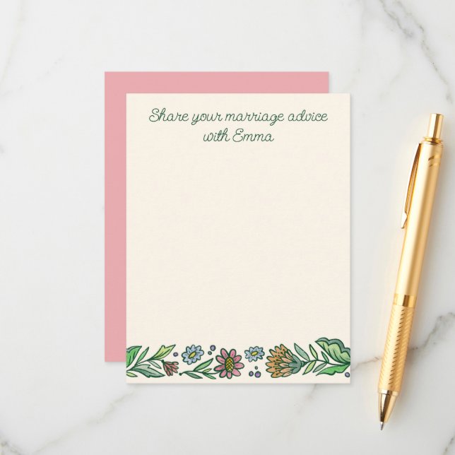 Carte de conseils de mariage floraux scandinaves a (Devant/Arrière en situation)