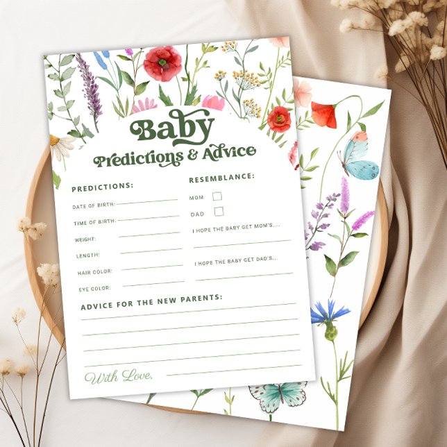 Carte De Conseils Et De Prédictions Du Baby shower (Wildflower Baby Shower Advice And Predictions Card)