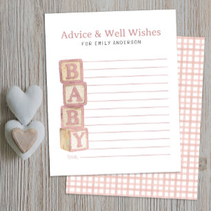 Carte de conseils et de vœux pour bébé rose poudré