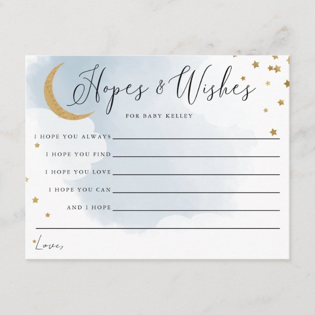 Carte de conseils pour Baby Shower Gold Moon et St (Devant)