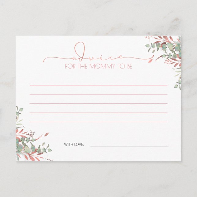 Carte de conseils pour Baby Shower Rose Gold et Ve (Devant)