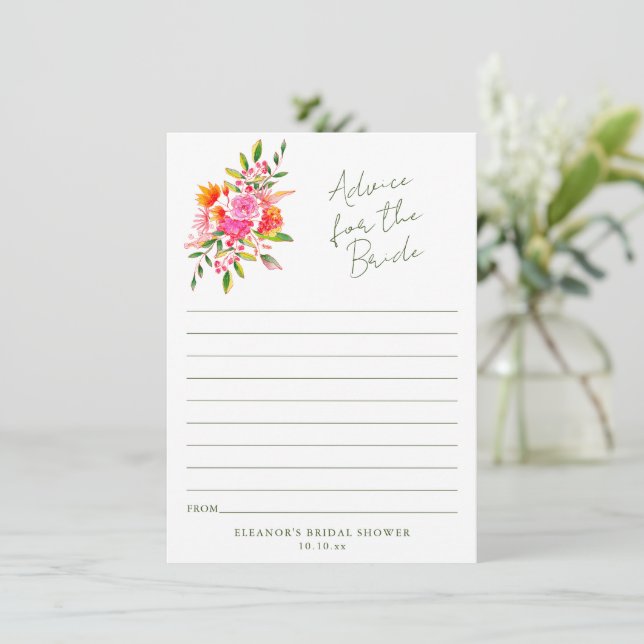 Carte de conseils pour la mariée aux fleurs roses  (Debout devant)