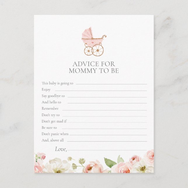 Carte de conseils pour maman à la baby shower flor (Devant)