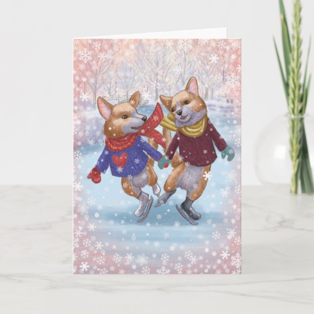Carte de corgis patinant (Devant)