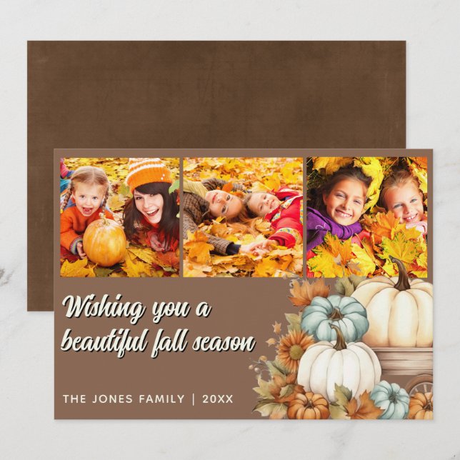 Carte De Correspondance 3 Photo Automne Halloween Thanksgiving (Devant / Derrière)