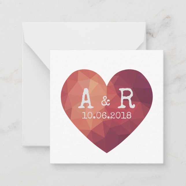 Carte De Correspondance 3d rouge couple monogrammes mariage date (Devant)