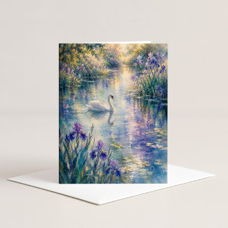 Carte de correspondance à l'aquarelle Cygne parmi 