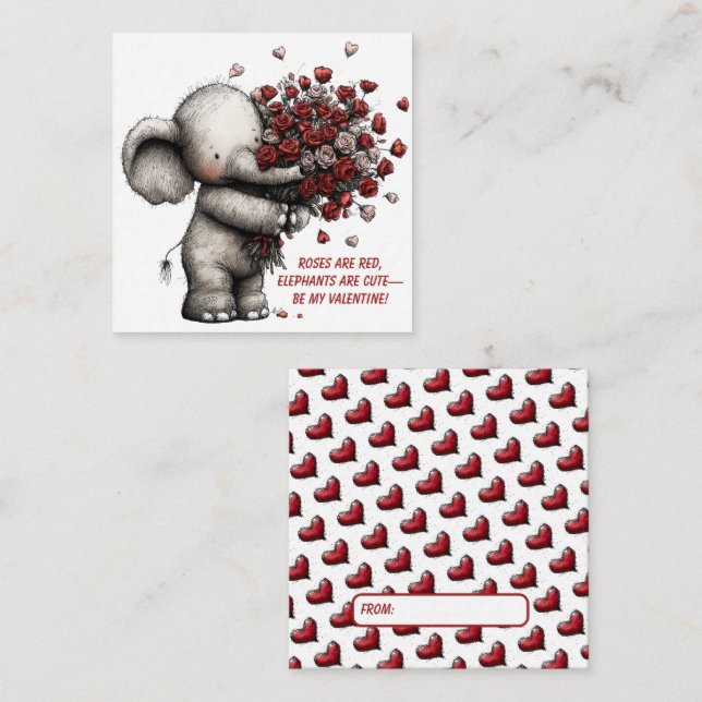 Carte De Correspondance Adorable Elephant Valentine Card (Devant / Derrière)