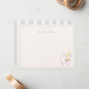 Carte De Correspondance Alpaca à l'aquarelle douce avec ballon bleu clair