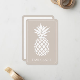 Carte De Correspondance Ananas blanc préppy sur beige