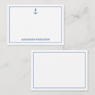 Carte De Correspondance Ancre nautique bleu et blanc simple Personnalisée