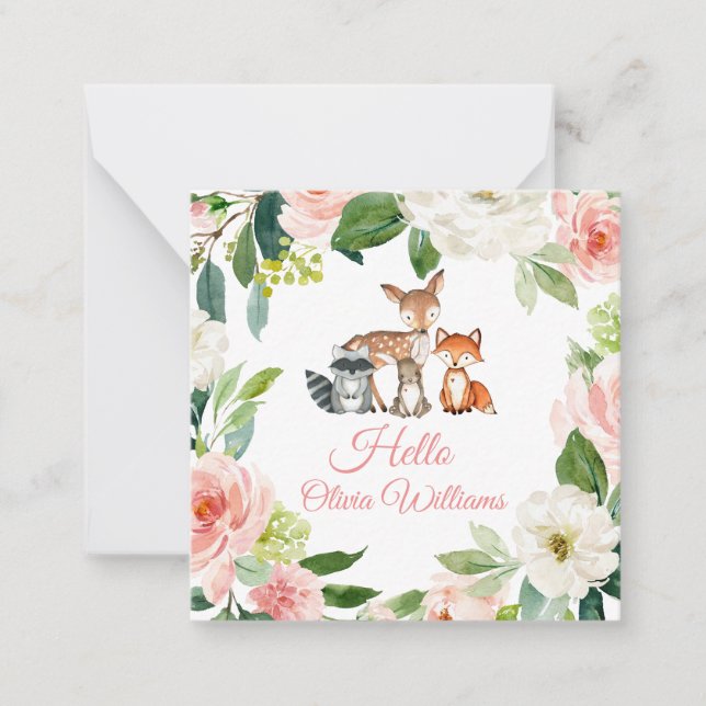 Carte De Correspondance Animaux boisés et fleurs roses rousses (Devant)