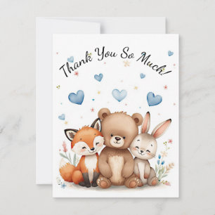 Carte De Correspondance Animaux de la Forêt Ours Renard Lapin Enfants Bleu
