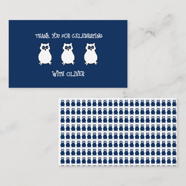 Carte De Correspondance Anniversaire de la chouette bleu marine  (Devant / Derrière)