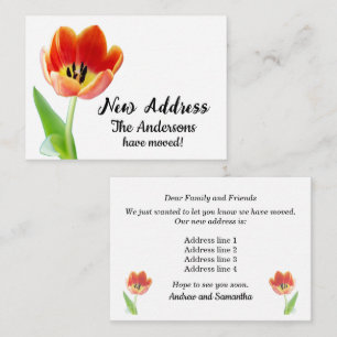 Carte De Correspondance Annonce de nouvelle adresse avec tulipe orange sur