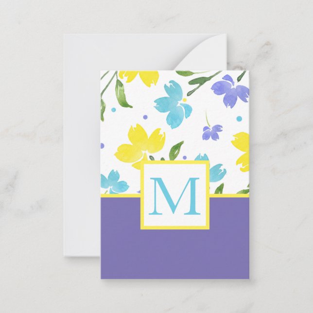 Carte De Correspondance Aqua Periwinkle Yellow Aquarelle tiges (Devant)