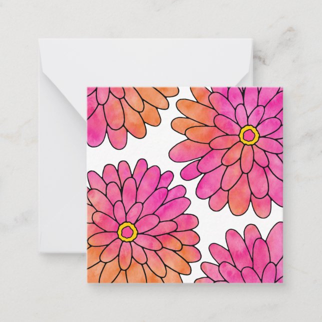 Carte De Correspondance Aquarelle Abstraite rose orange Zinnias (Devant)