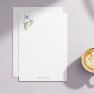 Carte De Correspondance Aquarelle Ancolie avec Papeterie Personnalisée Col