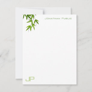 Carte De Correspondance Aquarelle Art Vert Feuilles Monogramme Moderne Sim